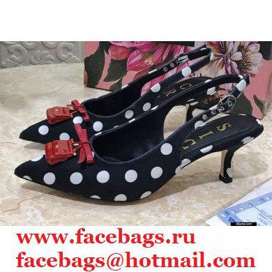 Dolce  &  Gabbana Heel 6.5cm Leather Dot Print Sicily Slingbacks Black 2021